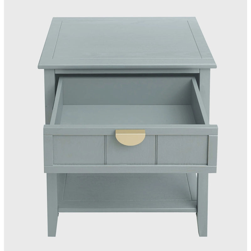 Table de chevet américaine à 2 tiroirs, gris / vert olive, avec MDF effet bois et pieds antidérapants, 1 personne