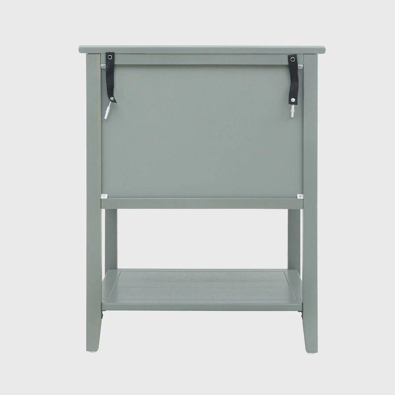 Table de chevet américaine à 2 tiroirs, gris / vert olive, avec MDF effet bois et pieds antidérapants, 1 personne