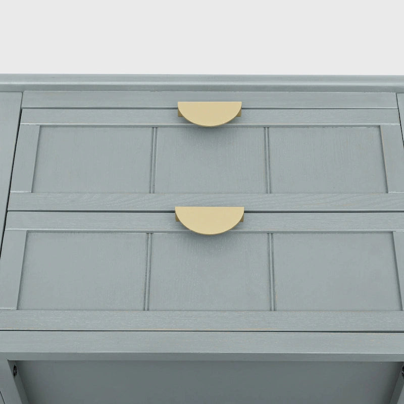 Table de chevet américaine à 2 tiroirs, gris / vert olive, avec MDF effet bois et pieds antidérapants, 1 personne