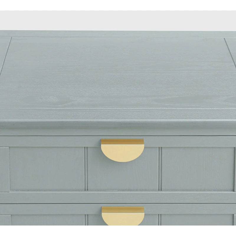 Table de chevet américaine à 2 tiroirs, gris / vert olive, avec MDF effet bois et pieds antidérapants, 1 personne