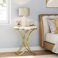 Table d'appoint ronde avec plateau en faux marbre blanc/noir/marron et piètement en métal doré, style moderne, pour 1 personne