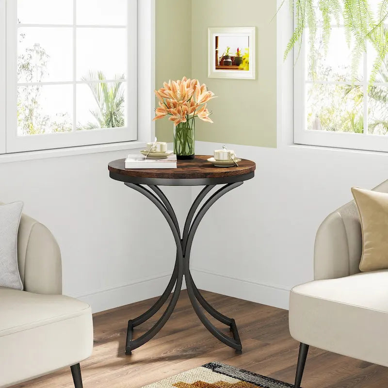 Table d'appoint ronde avec plateau en faux marbre blanc/noir/marron et piètement en métal doré, style moderne, pour 1 personne