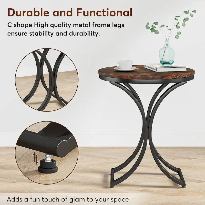 Table d'appoint ronde avec plateau en faux marbre blanc/noir/marron et piètement en métal doré, style moderne, pour 1 personne