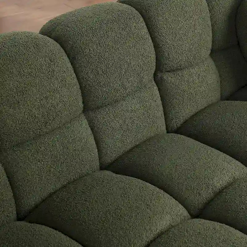 Canapé 3 places en bouclette beige avec coussins en mousse multi-densité et 2 oreillers, style moderne, 3 personnes