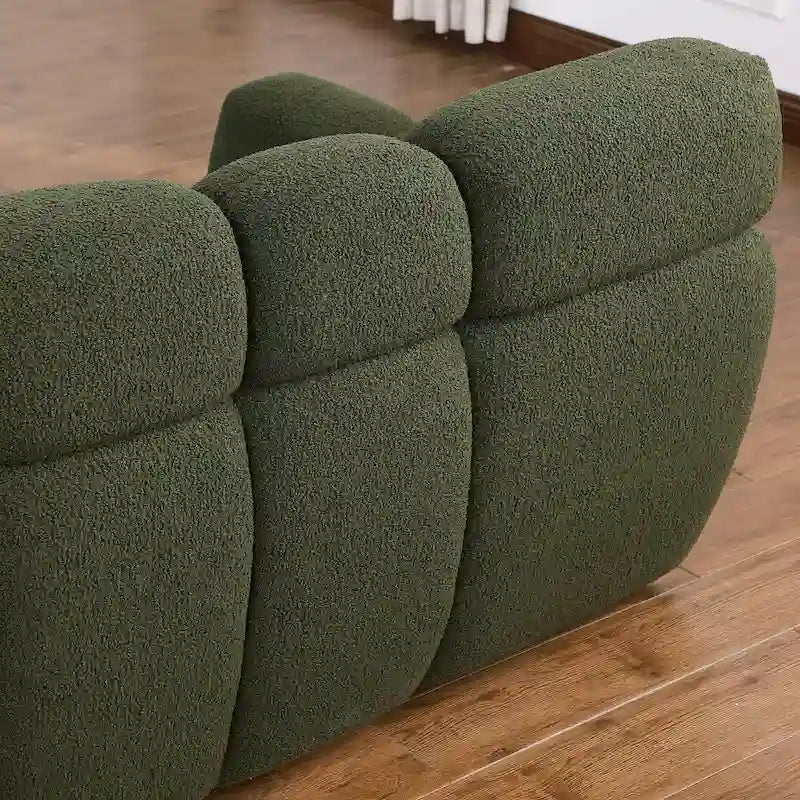 Canapé 3 places en bouclette beige avec coussins en mousse multi-densité et 2 oreillers, style moderne, 3 personnes