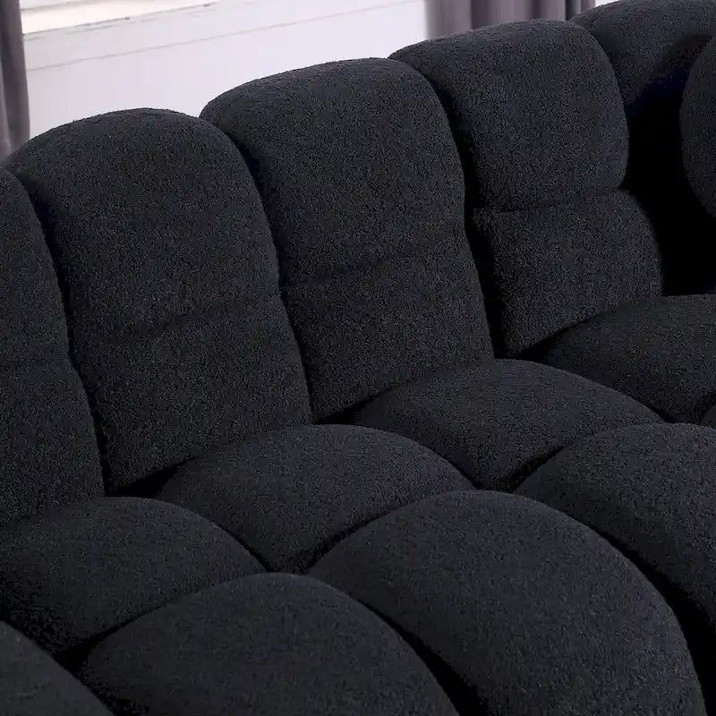 Canapé 3 places en bouclette beige avec coussins en mousse multi-densité et 2 oreillers, style moderne, 3 personnes