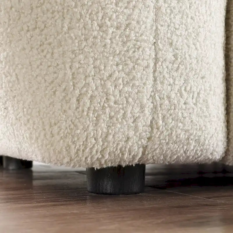 Canapé 3 places en bouclette beige avec coussins en mousse multi-densité et 2 oreillers, style moderne, 3 personnes