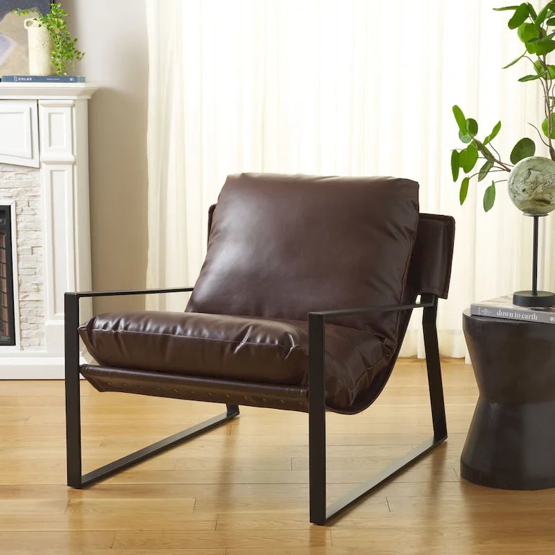 Fauteuil d'appoint noir avec coussin capitonné, dossier inclinable, 1 personne