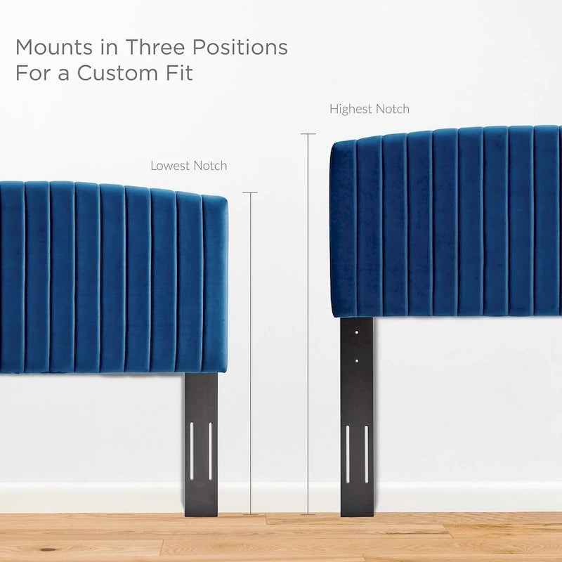 Tête de lit capitonnée en velours, pleine / grand lit, 3 positions réglables, 1 personne