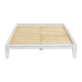 Lit bas plateforme en bois massif style Mid-Century avec assemblages japonais et lattes en bois, King, 2 personnes, Blanc / Noir / Marron