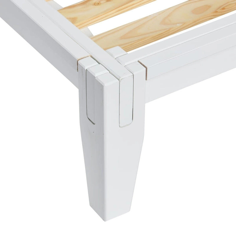 Lit bas plateforme en bois massif style Mid-Century avec assemblages japonais et lattes en bois, King, 2 personnes, Blanc / Noir / Marron