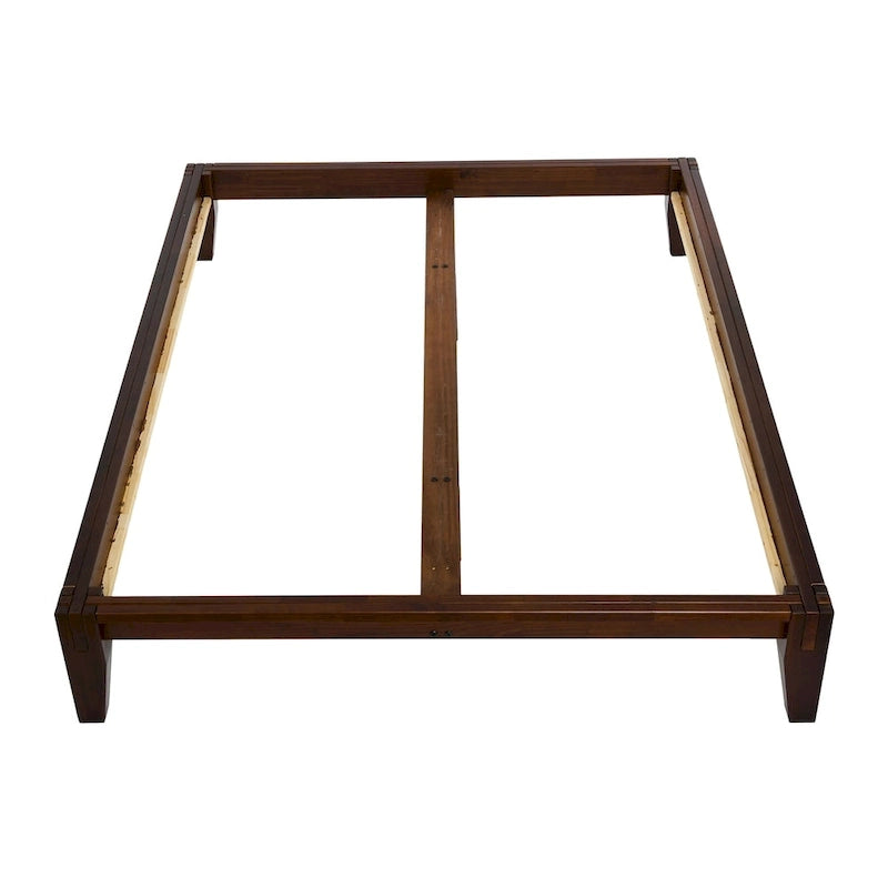 Lit bas plateforme en bois massif style Mid-Century avec assemblages japonais et lattes en bois, King, 2 personnes, Blanc / Noir / Marron