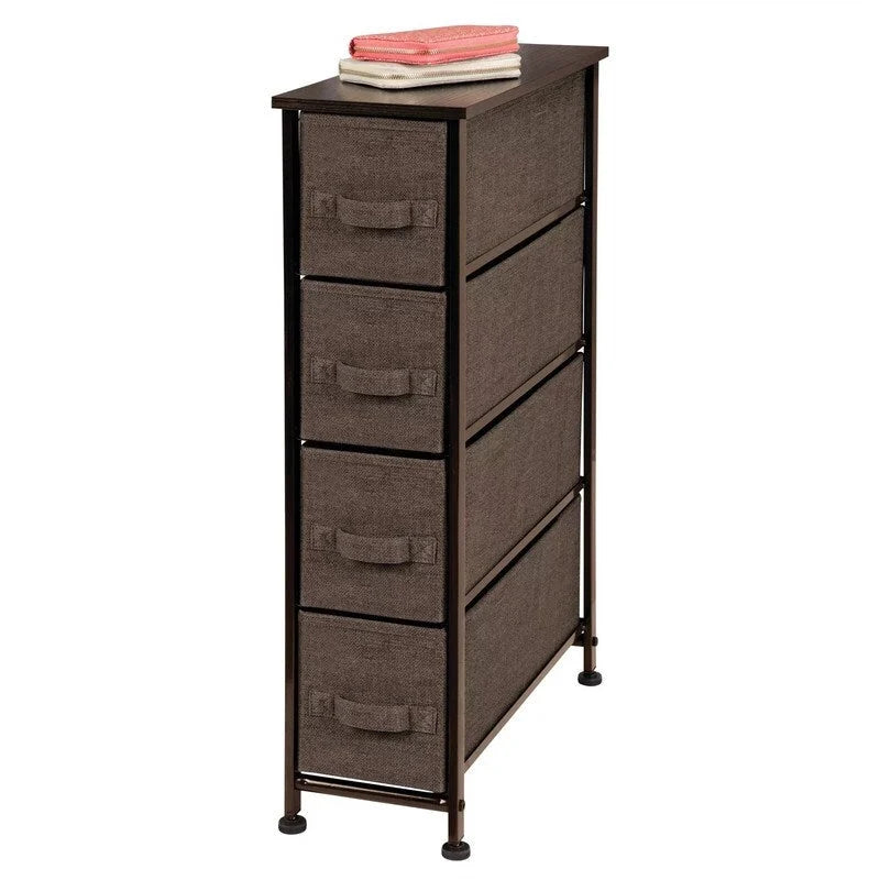 Tour de rangement étroite 5 tiroirs en tissu crème-doré/anthracite/espresso/noir-gris graphite avec structure en acier et plateau en MDF