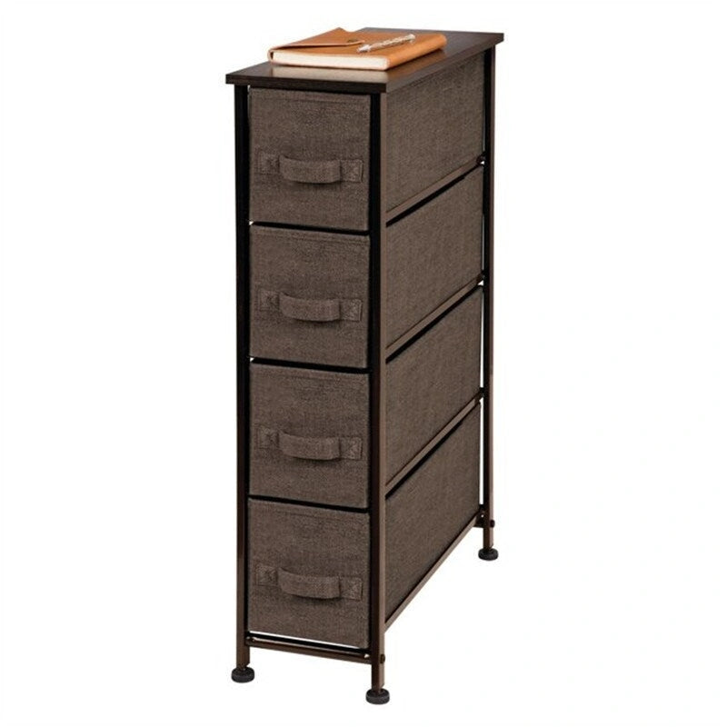 Tour de rangement étroite 5 tiroirs en tissu crème-doré/anthracite/espresso/noir-gris graphite avec structure en acier et plateau en MDF