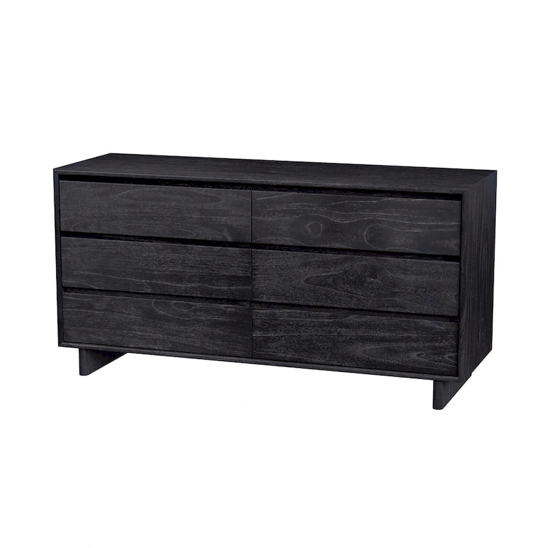 Commode scandinave à 6 tiroirs en bois, noir délavé / noyer brun / chêne blond, avec glissières à billes, 157 cm