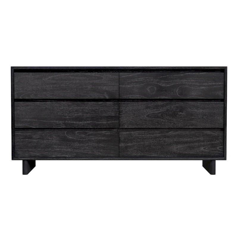 Commode scandinave à 6 tiroirs en bois, noir délavé / noyer brun / chêne blond, avec glissières à billes, 157 cm
