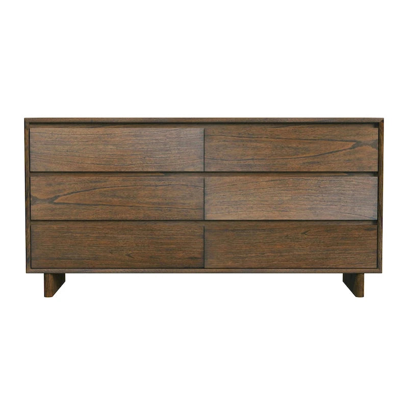 Commode scandinave à 6 tiroirs en bois, noir délavé / noyer brun / chêne blond, avec glissières à billes, 157 cm
