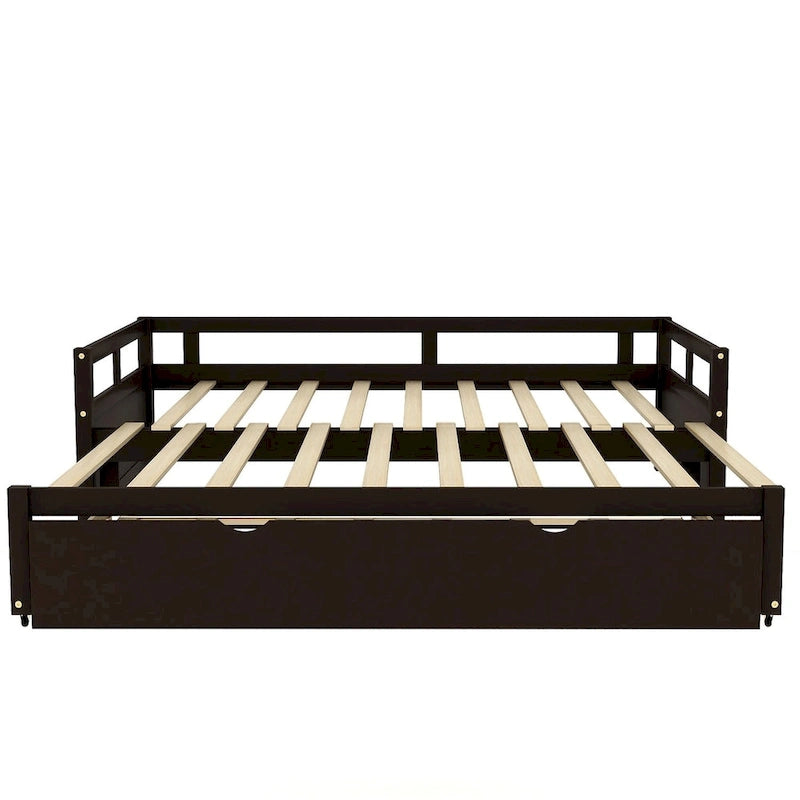 Lit de repos en pin massif avec lit gigogne, transformable de jumeau à king, 1-2 personnes - Espresso / Gris / Blanc