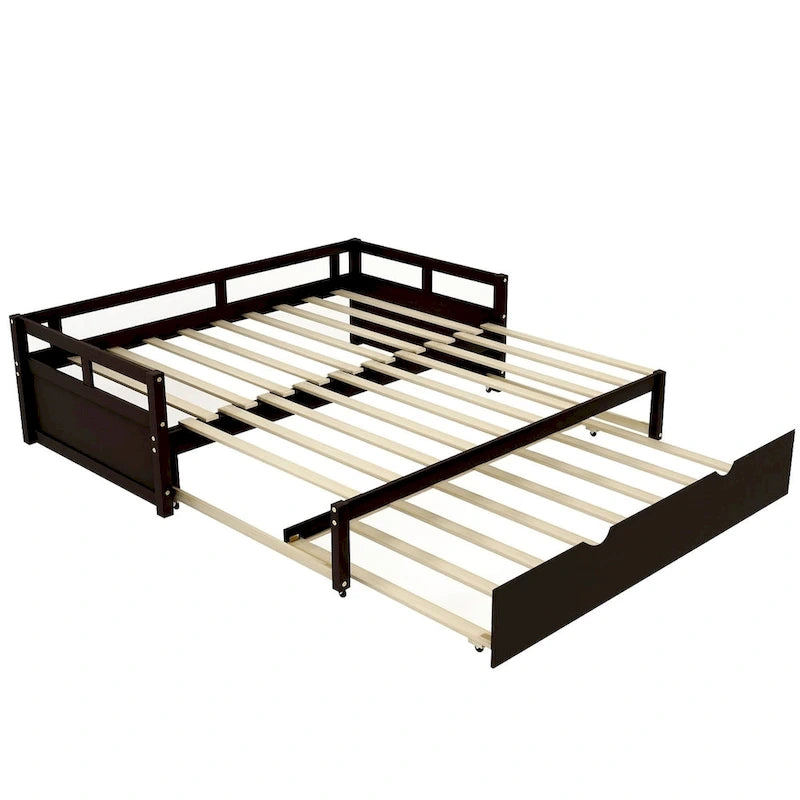 Lit de repos en pin massif avec lit gigogne, transformable de jumeau à king, 1-2 personnes - Espresso / Gris / Blanc