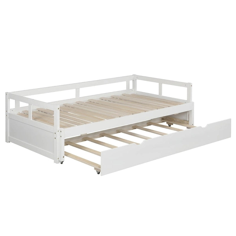 Lit de repos en pin massif avec lit gigogne, transformable de jumeau à king, 1-2 personnes - Espresso / Gris / Blanc
