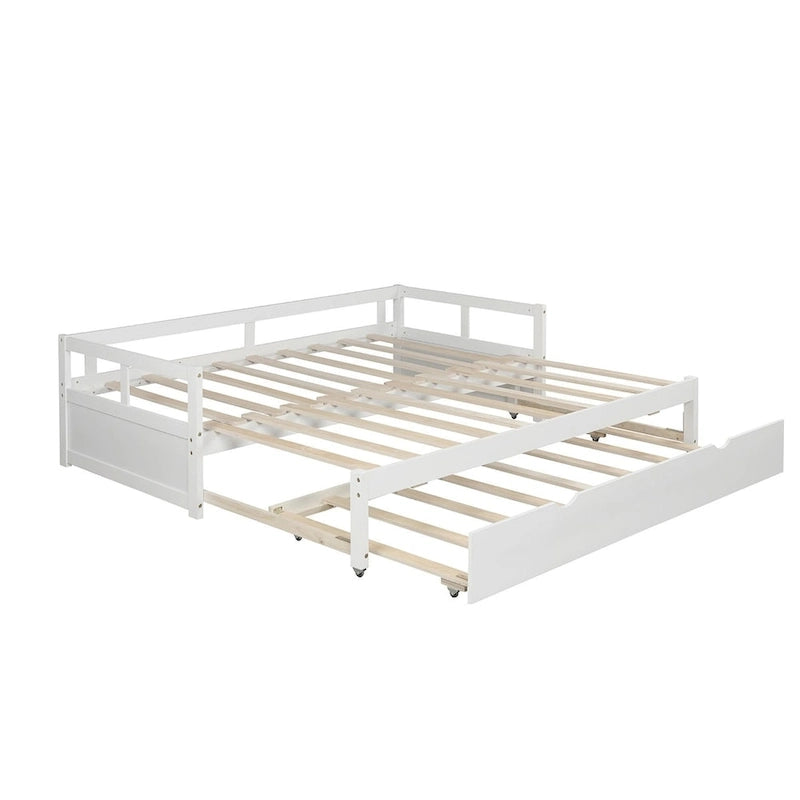 Lit de repos en pin massif avec lit gigogne, transformable de jumeau à king, 1-2 personnes - Espresso / Gris / Blanc