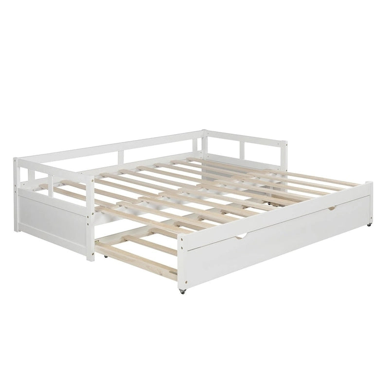 Lit de repos en pin massif avec lit gigogne, transformable de jumeau à king, 1-2 personnes - Espresso / Gris / Blanc