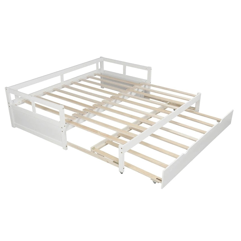 Lit de repos en pin massif avec lit gigogne, transformable de jumeau à king, 1-2 personnes - Espresso / Gris / Blanc