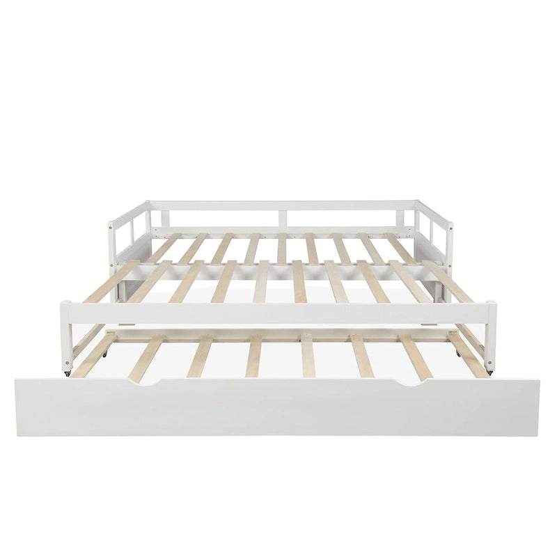 Lit de repos en pin massif avec lit gigogne, transformable de jumeau à king, 1-2 personnes - Espresso / Gris / Blanc
