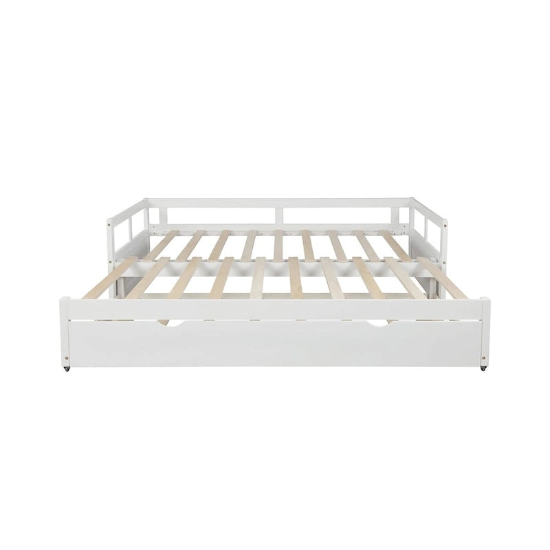 Lit de repos en pin massif avec lit gigogne, transformable de jumeau à king, 1-2 personnes - Espresso / Gris / Blanc