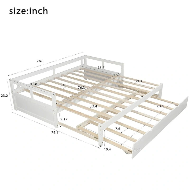 Lit de repos en pin massif avec lit gigogne, transformable de jumeau à king, 1-2 personnes - Espresso / Gris / Blanc
