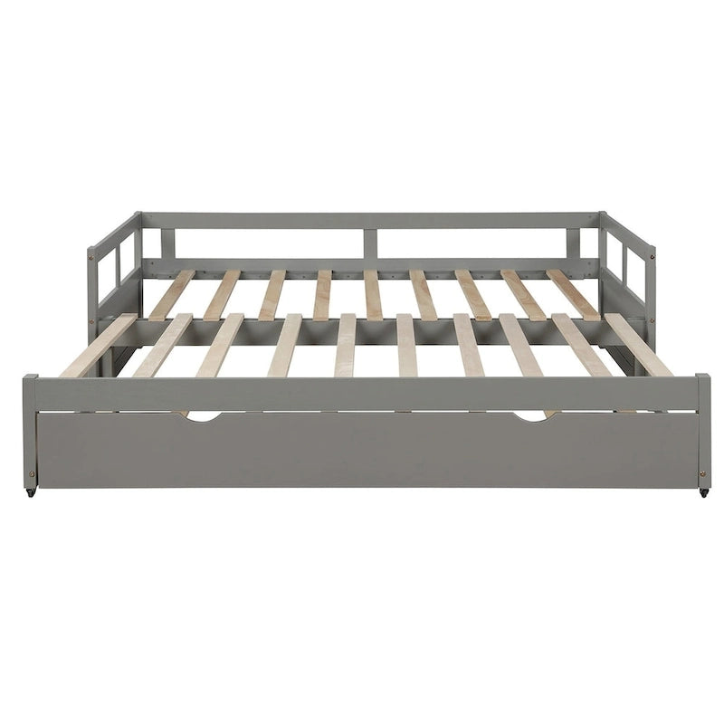 Lit de repos en pin massif avec lit gigogne, transformable de jumeau à king, 1-2 personnes - Espresso / Gris / Blanc