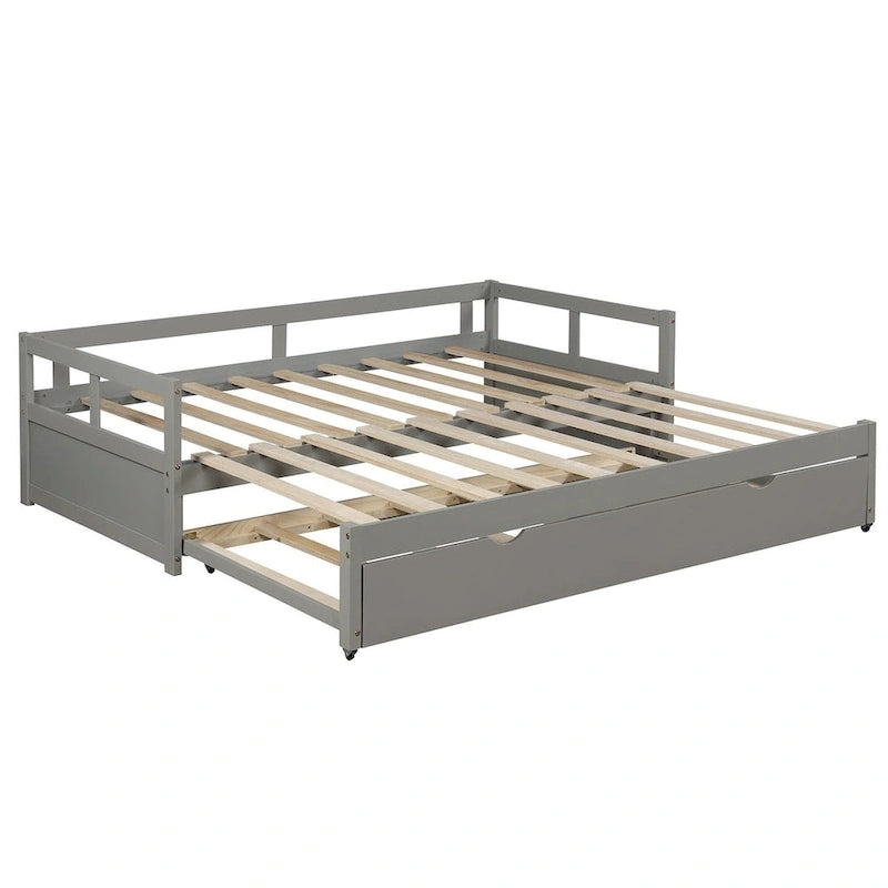 Lit de repos en pin massif avec lit gigogne, transformable de jumeau à king, 1-2 personnes - Espresso / Gris / Blanc