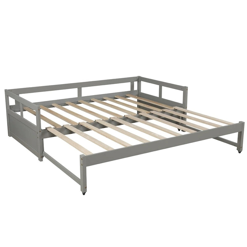 Lit de repos en pin massif avec lit gigogne, transformable de jumeau à king, 1-2 personnes - Espresso / Gris / Blanc