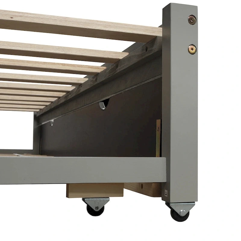 Lit de repos en pin massif avec lit gigogne, transformable de jumeau à king, 1-2 personnes - Espresso / Gris / Blanc