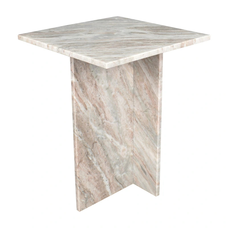 Table d'appoint en marbre naturel travertin / gris beige en forme de T, style milieu de siècle, 1 personne