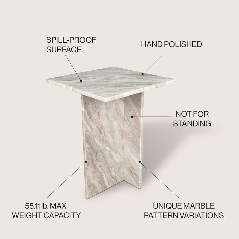 Table d'appoint en marbre naturel travertin / gris beige en forme de T, style milieu de siècle, 1 personne