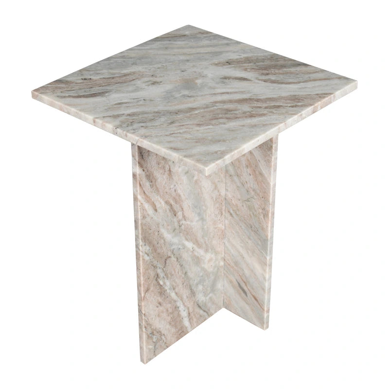 Table d'appoint en marbre naturel travertin / gris beige en forme de T, style milieu de siècle, 1 personne