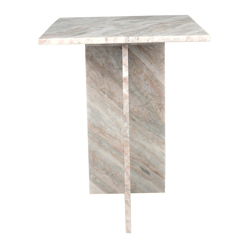 Table d'appoint en marbre naturel travertin / gris beige en forme de T, style milieu de siècle, 1 personne