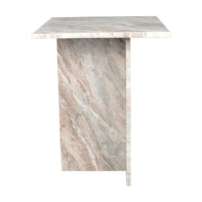 Table d'appoint en marbre naturel travertin / gris beige en forme de T, style milieu de siècle, 1 personne
