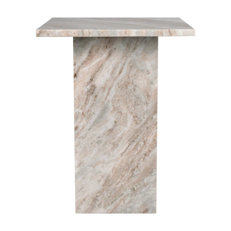 Table d'appoint en marbre naturel travertin / gris beige en forme de T, style milieu de siècle, 1 personne