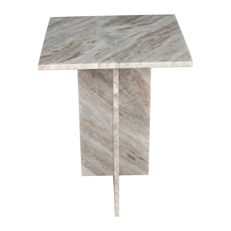 Table d'appoint en marbre naturel travertin / gris beige en forme de T, style milieu de siècle, 1 personne