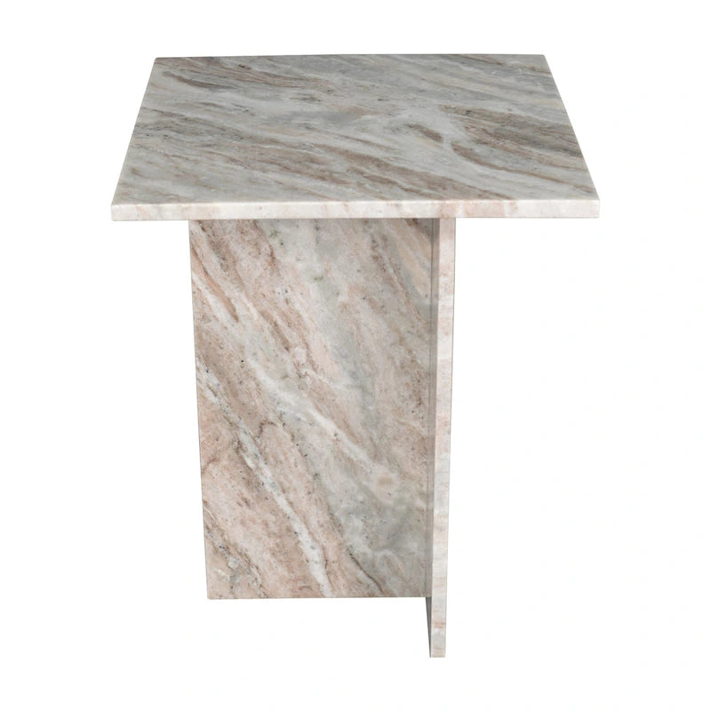 Table d'appoint en marbre naturel travertin / gris beige en forme de T, style milieu de siècle, 1 personne