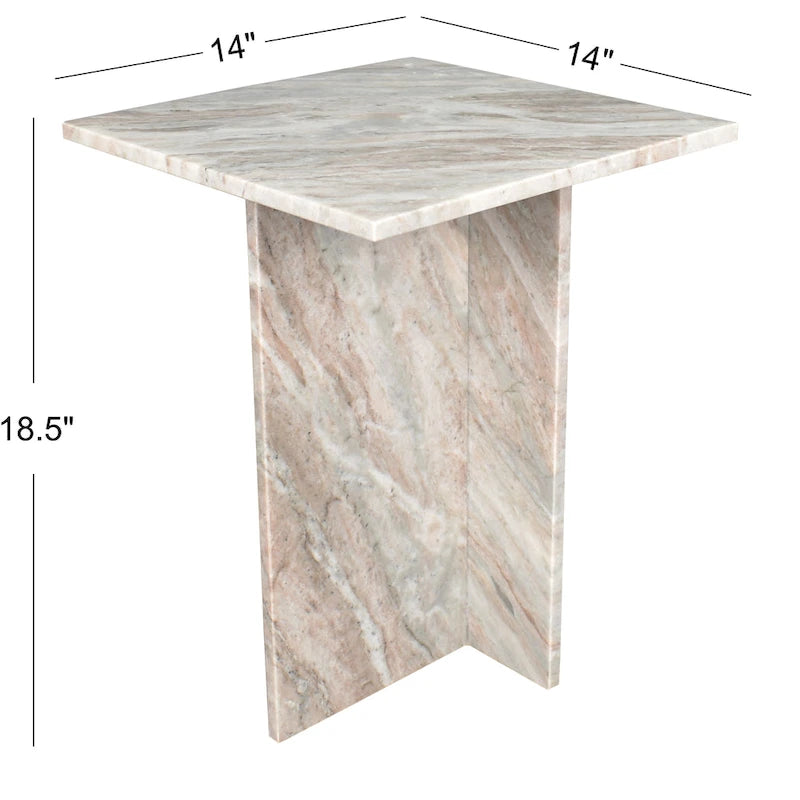 Table d'appoint en marbre naturel travertin / gris beige en forme de T, style milieu de siècle, 1 personne