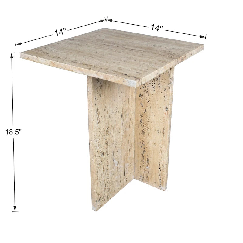 Table d'appoint en marbre naturel travertin / gris beige en forme de T, style milieu de siècle, 1 personne
