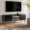 Meuble TV Mid-Century Noir/Marron avec 2 Armoires et Étagère Réglable, Compatible TV jusqu'à 60 Pouces, 1 Personne