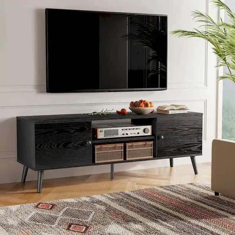 TV Stand, Mid Century Modern TV Stand for 55/60 inch TV, Farmhouse TV Stand, Entertainment Center for Living Room
