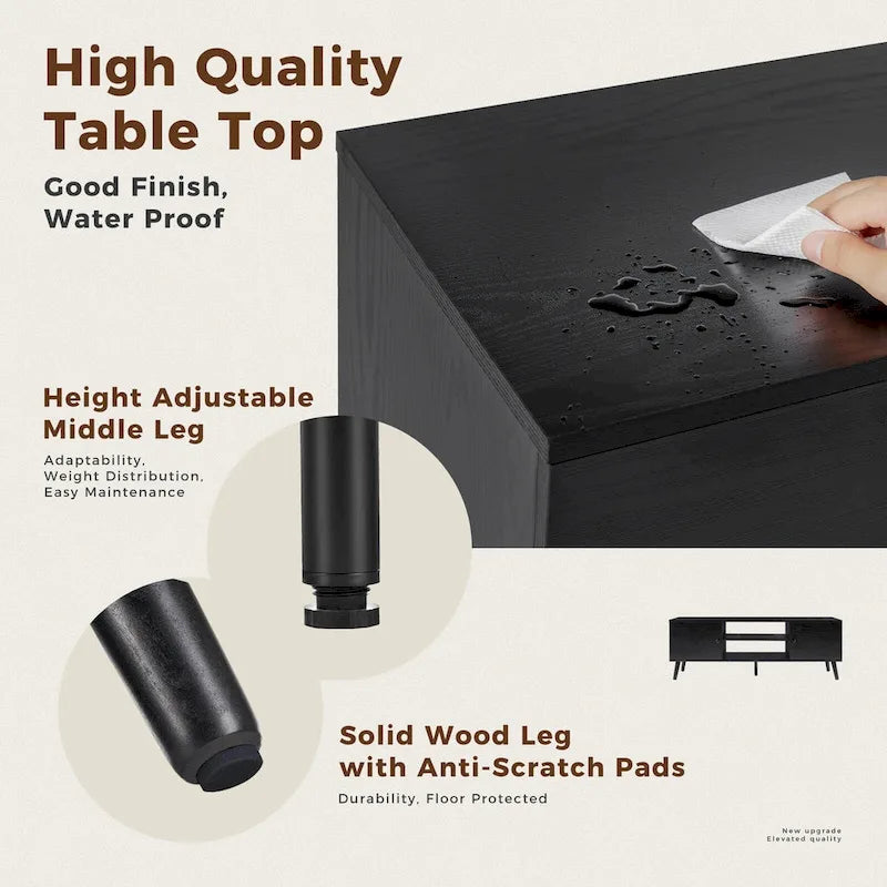 Meuble TV Mid-Century Noir/Marron avec 2 Armoires et Étagère Réglable, Compatible TV jusqu'à 60 Pouces, 1 Personne