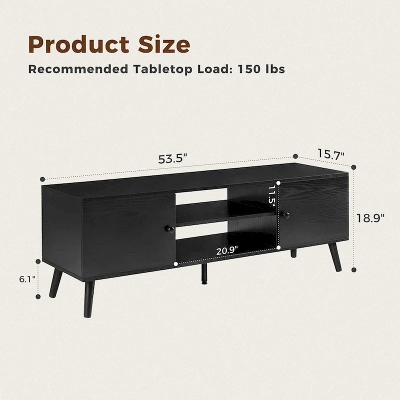 Meuble TV Mid-Century Noir/Marron avec 2 Armoires et Étagère Réglable, Compatible TV jusqu'à 60 Pouces, 1 Personne