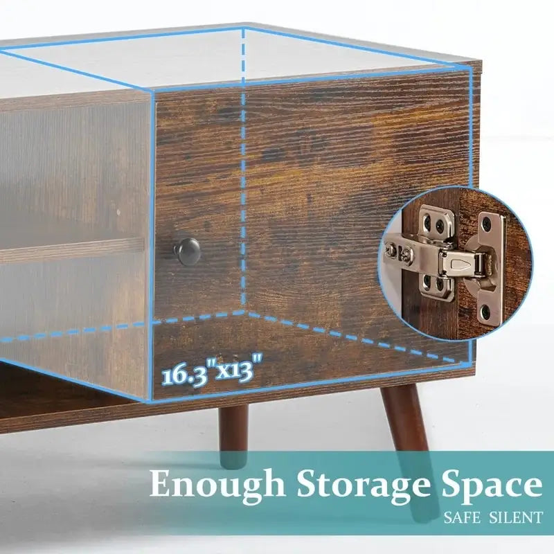 Meuble TV Mid-Century Noir/Marron avec 2 Armoires et Étagère Réglable, Compatible TV jusqu'à 60 Pouces, 1 Personne