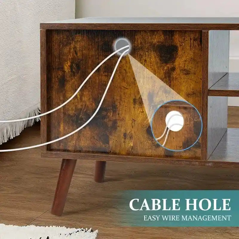 Meuble TV Mid-Century Noir/Marron avec 2 Armoires et Étagère Réglable, Compatible TV jusqu'à 60 Pouces, 1 Personne
